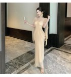 少女禮服裙一字肩抹胸露背長裙