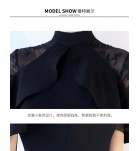 少女連身裙高領網紗肩袖中長裙
