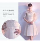 少女連身裙圓領鏤空蕾絲勾花中長裙