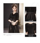 少女禮服裙V領中袖黑色長裙