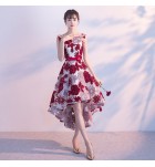 少女禮服裙半透蕾絲圓領露背前短後長裙
