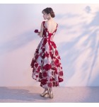 少女禮服裙半透蕾絲圓領露背前短後長裙