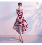 少女禮服裙半透蕾絲圓領露背前短後長裙