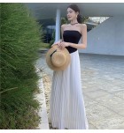 少女連身裙抹胸拼接百摺長裙