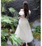 少女禮服裙一字肩荷葉邊長裙