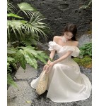 少女禮服裙一字肩荷葉邊長裙