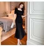 女裝連身裙方領泡泡袖魚尾裙