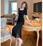 女裝連身裙方領泡泡袖魚尾裙
