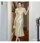 女裝禮服裙圓領短袖中長裙