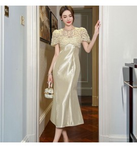 女裝禮服裙圓領短袖中長裙