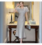 女裝禮服裙圓領短袖中長裙