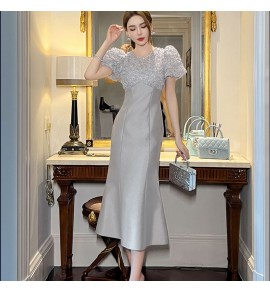 女裝禮服裙圓領短袖中長裙