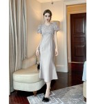 女裝禮服裙圓領短袖中長裙