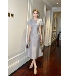 女裝禮服裙圓領短袖中長裙