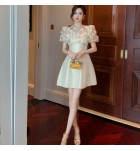 女裝禮服裙圓領泡泡袖短裙