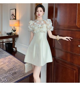 女裝禮服裙圓領泡泡袖短裙