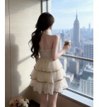 少女禮服裙掛脖抹胸露背蛋糕裙