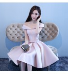 少女禮服裙一字肩緞面短裙