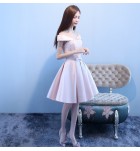 少女禮服裙一字肩緞面短裙