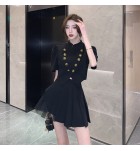 女裝套裝裙立領上衣褶皺網紗半身裙兩件套
