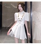 女裝套裝裙立領上衣褶皺網紗半身裙兩件套