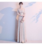 晚裝禮服V領宴會合唱團長裙