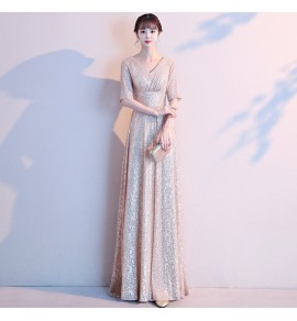 晚裝禮服V領宴會合唱團長裙