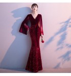 晚裝禮服V領亮片宴會長裙