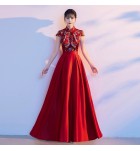 女裝禮服裙立領短袖演出長裙
