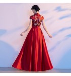 女裝禮服裙立領短袖演出長裙
