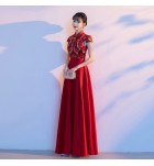 女裝禮服裙立領短袖演出長裙