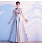 女裝禮服裙立領短袖演出長裙