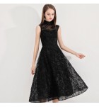 少女禮服裙立領繡花網紗無袖中裙