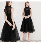少女禮服裙立領繡花網紗無袖中裙