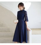 女裝禮服裙立領中袖派對中長裙