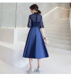 女裝禮服裙立領中袖派對中長裙