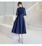 女裝禮服裙立領中袖派對中長裙