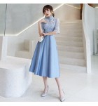 女裝禮服裙立領中袖派對中長裙