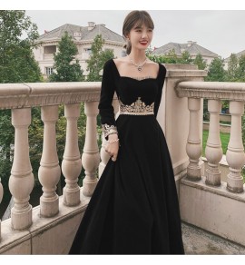 少女禮服裙方領宴會長裙