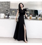 少女連身裙荷葉袖禮服開叉長裙