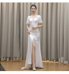 晚裝禮服性感方領泡泡袖長裙