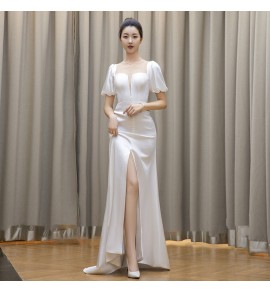 晚裝禮服性感方領泡泡袖長裙