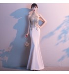 晚裝禮服掛脖魚尾長裙