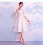 少女禮服裙花邊圓領宴會中長裙