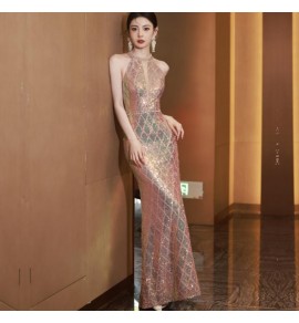晚裝禮服性感掛脖亮片魚尾裙