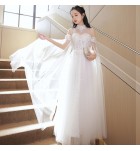 晚裝禮服白色網紗宴會長裙