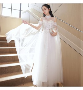 晚裝禮服白色網紗宴會長裙