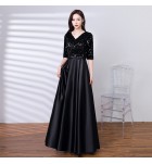 晚裝禮服裙V領亮片宴會長裙