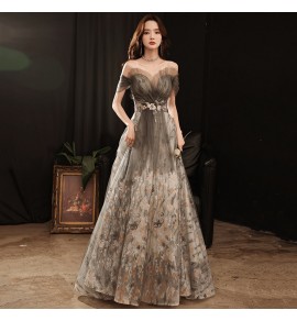 Evening dress off shoulder banquet long skirt