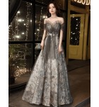 Evening dress off shoulder banquet long skirt